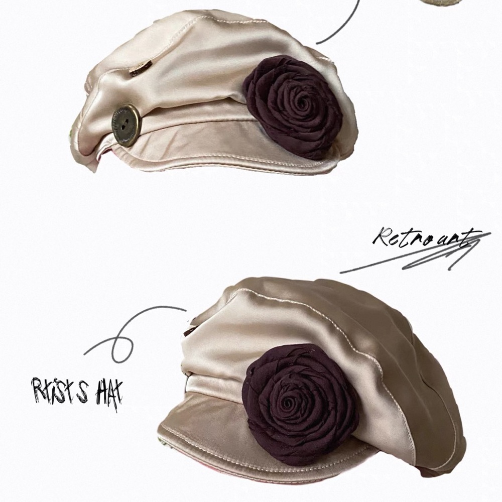 Linen Flower Art Painter Hat Medieval Retro Artist Satin Beret